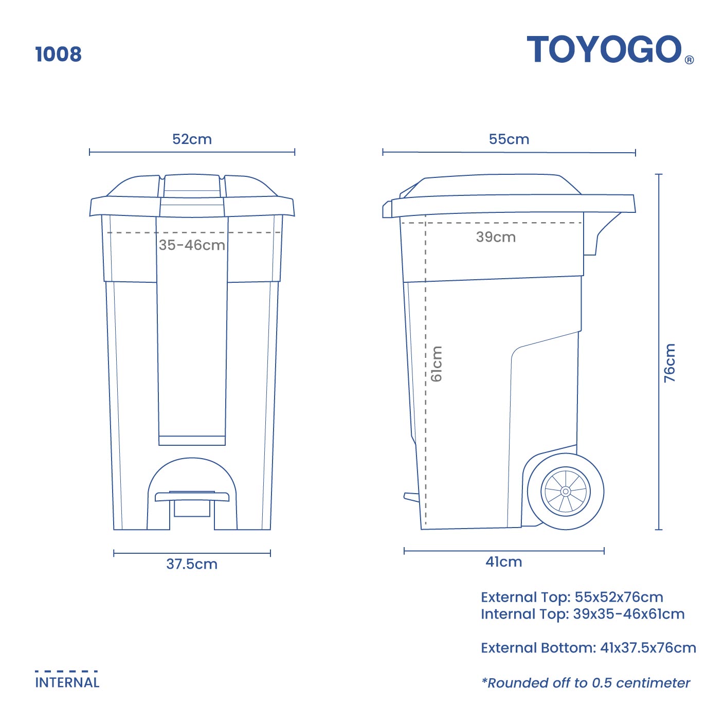 RECYCLE STEP BIN W/WHEELS 108L (1008)
