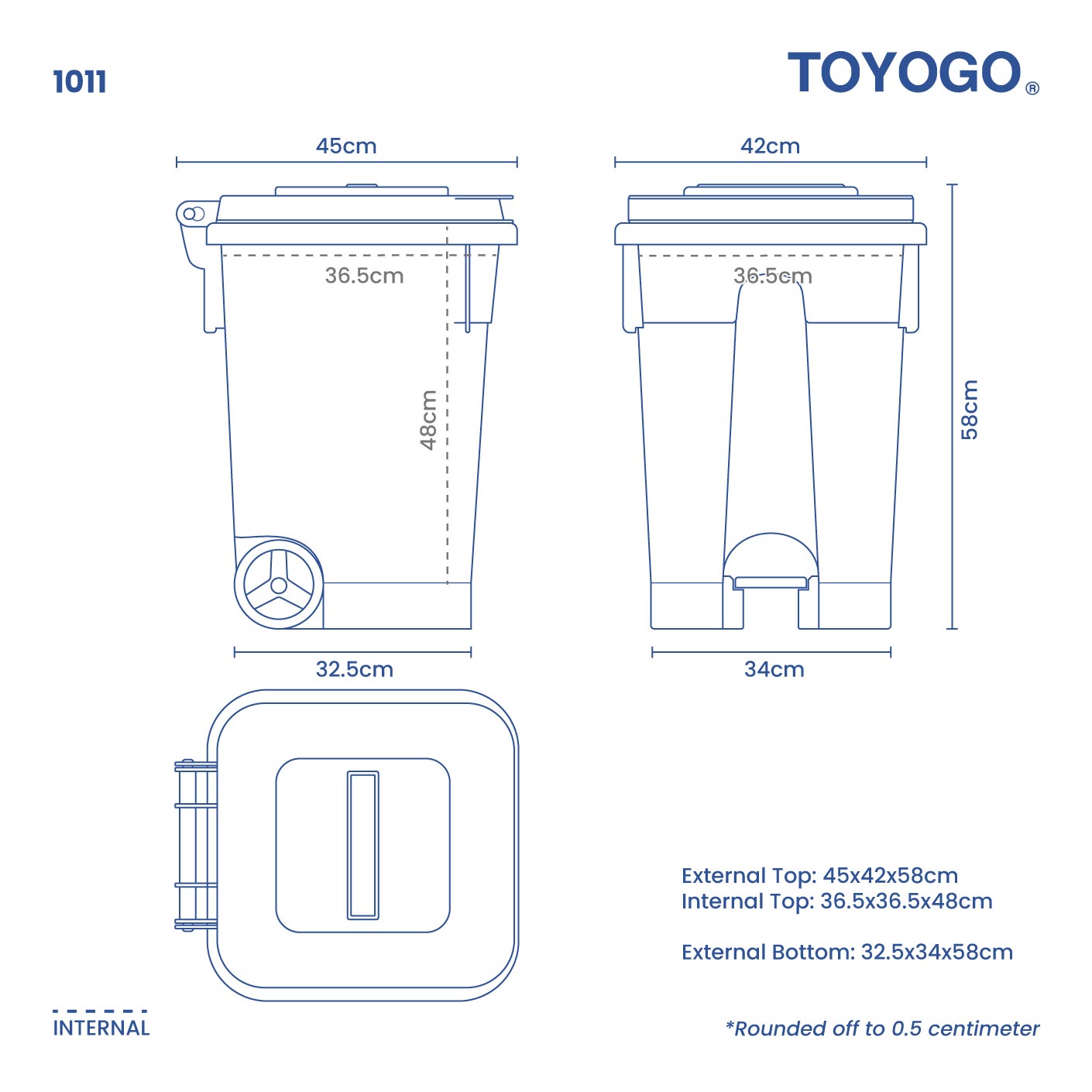 STEP DUSTBIN W/WHEELS 50L (1011)