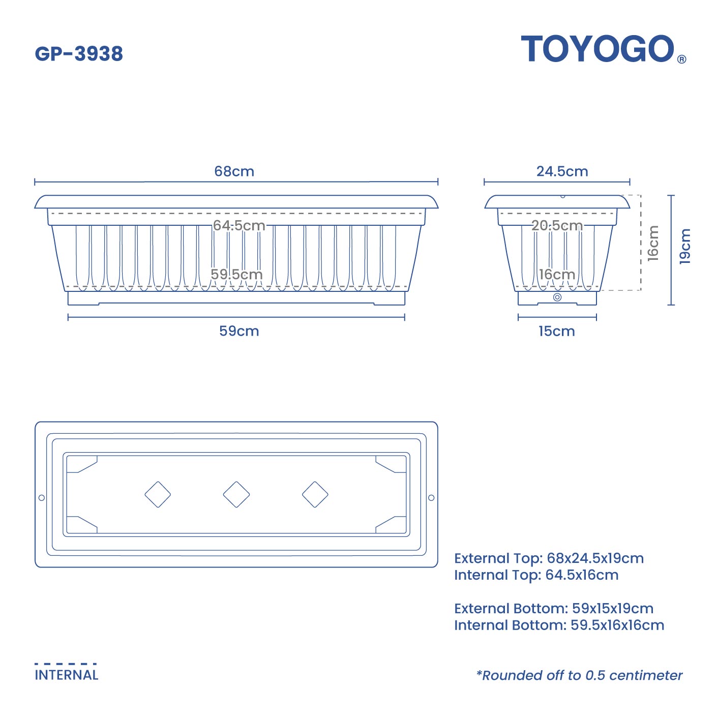 GARDEN POT LONG SHAPE (L) (GP-3938)