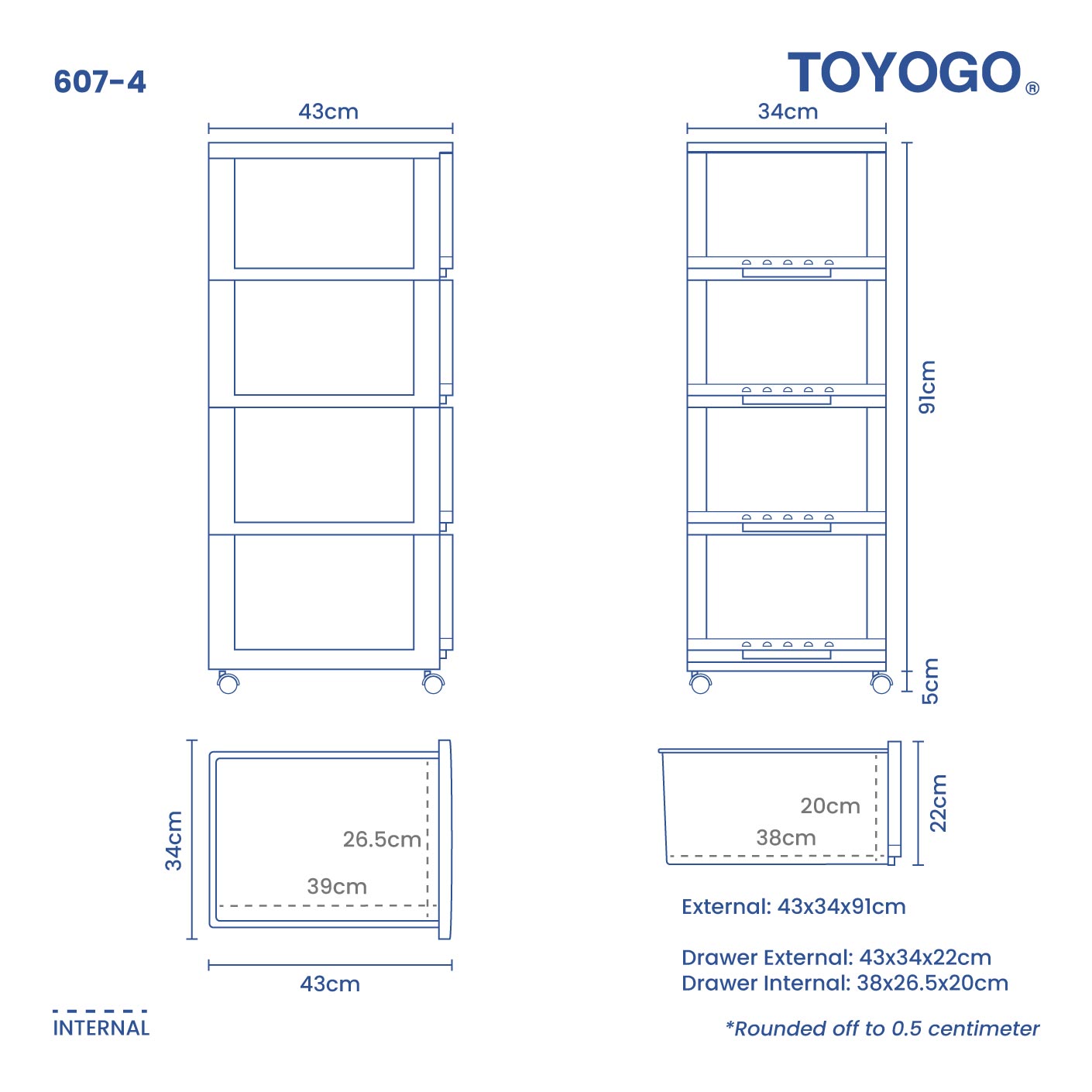 4 TIER CLASSIC CABINET W/WHEELS (607-4)