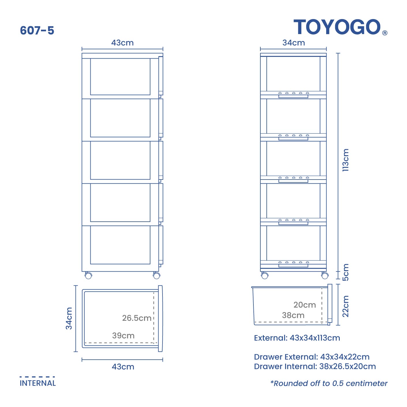 5 TIER CLASSIC CABINET W/WHEELS (607-5)