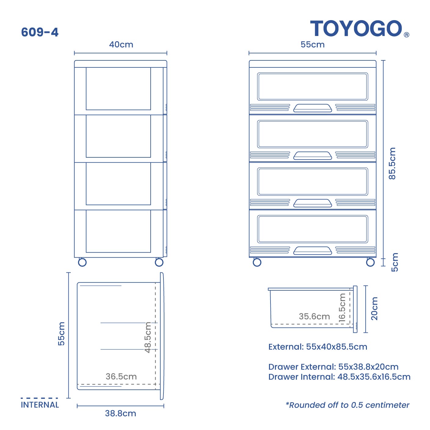 4 TIER WIBBY CABINET W/WHEELS (609-4)
