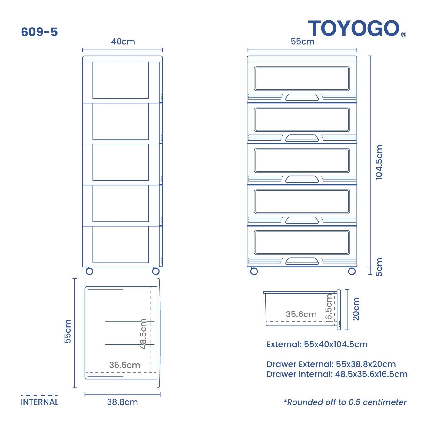 5 TIER WIBBY CABINET W/WHEELS (609-5)