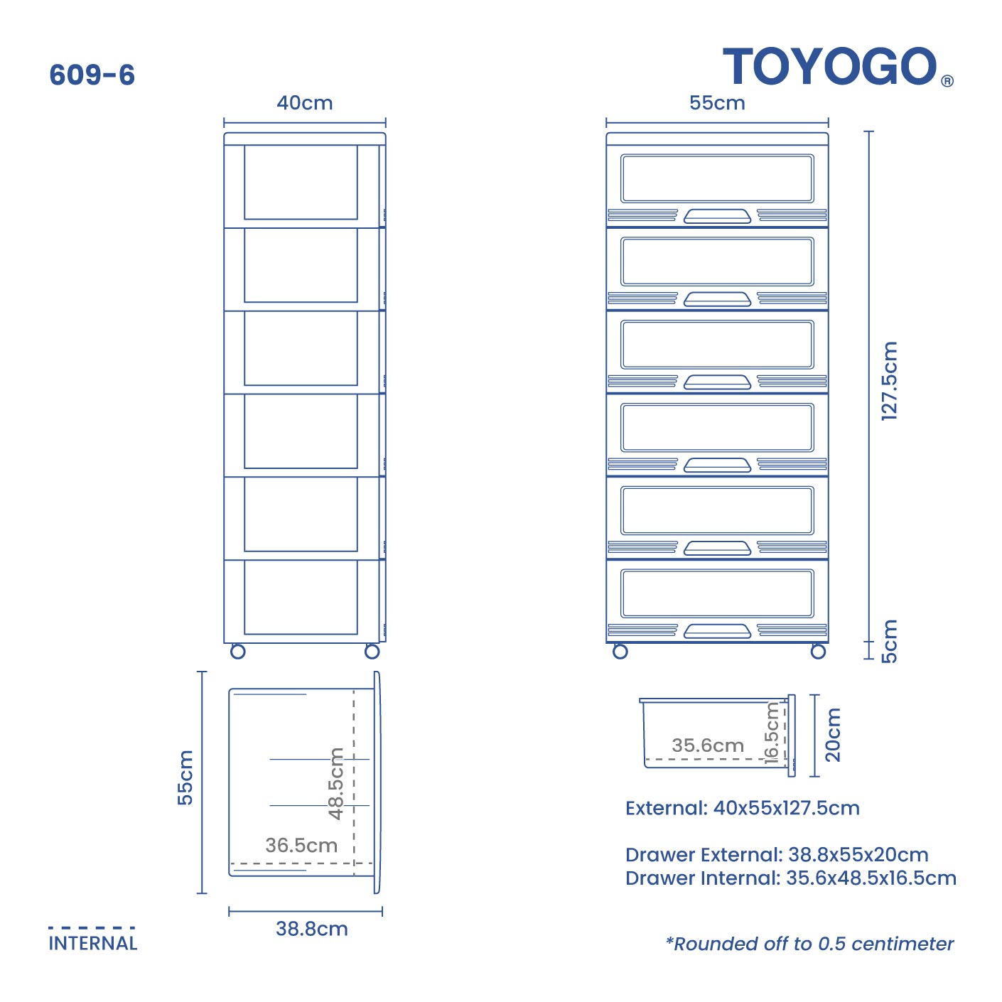 6 TIER WIBBY CABINET W/WHEELS (609-6)
