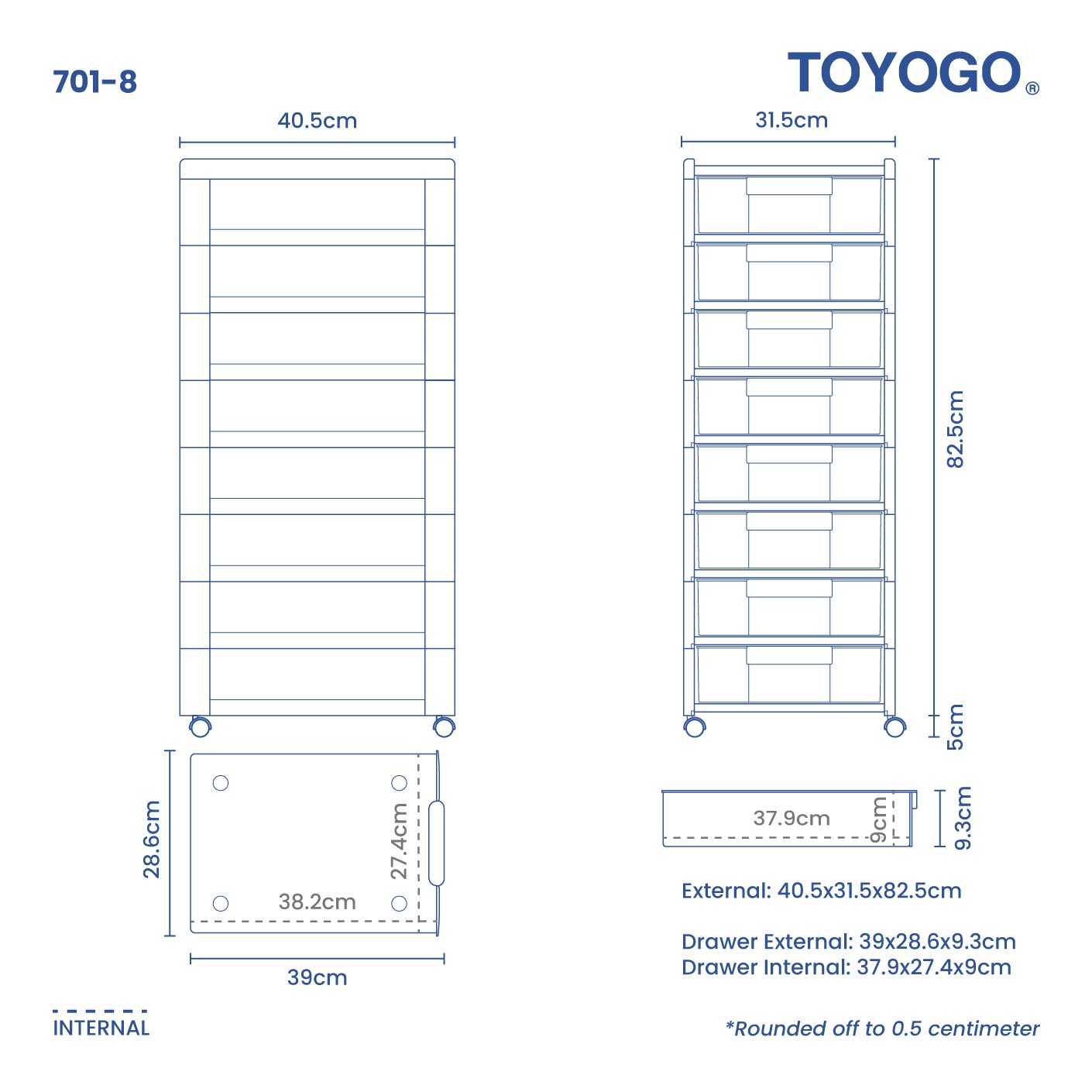 8 TIER DOC. DRAWER W/WHL (701-8)