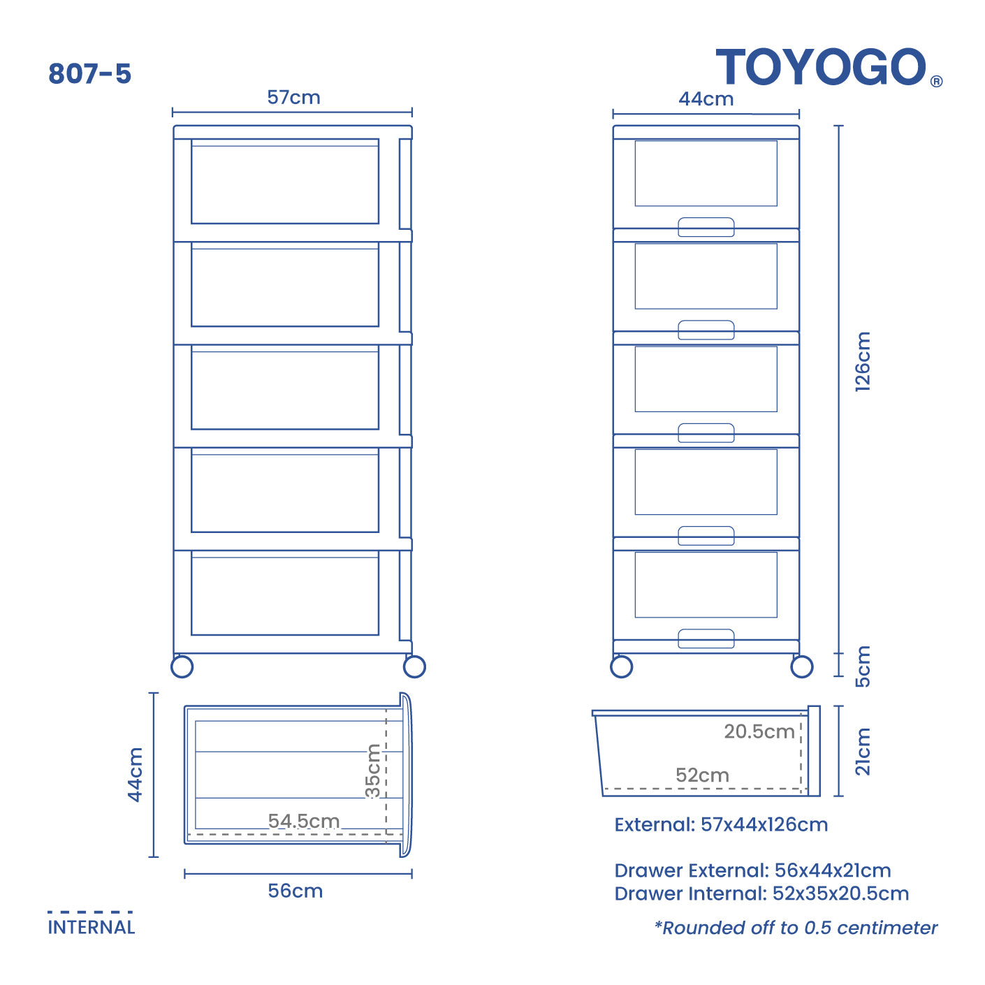 5 TIER MENTON DRAWER W/WHL (807-5)