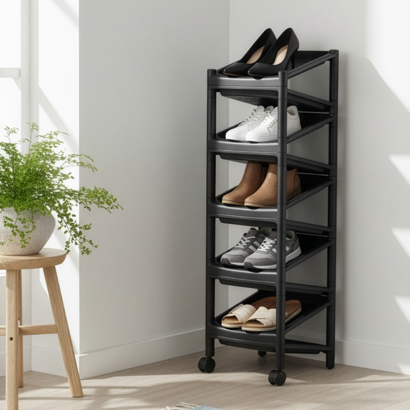 10 TIER SINGLE SHOE RACK W/WHLS (831-10)