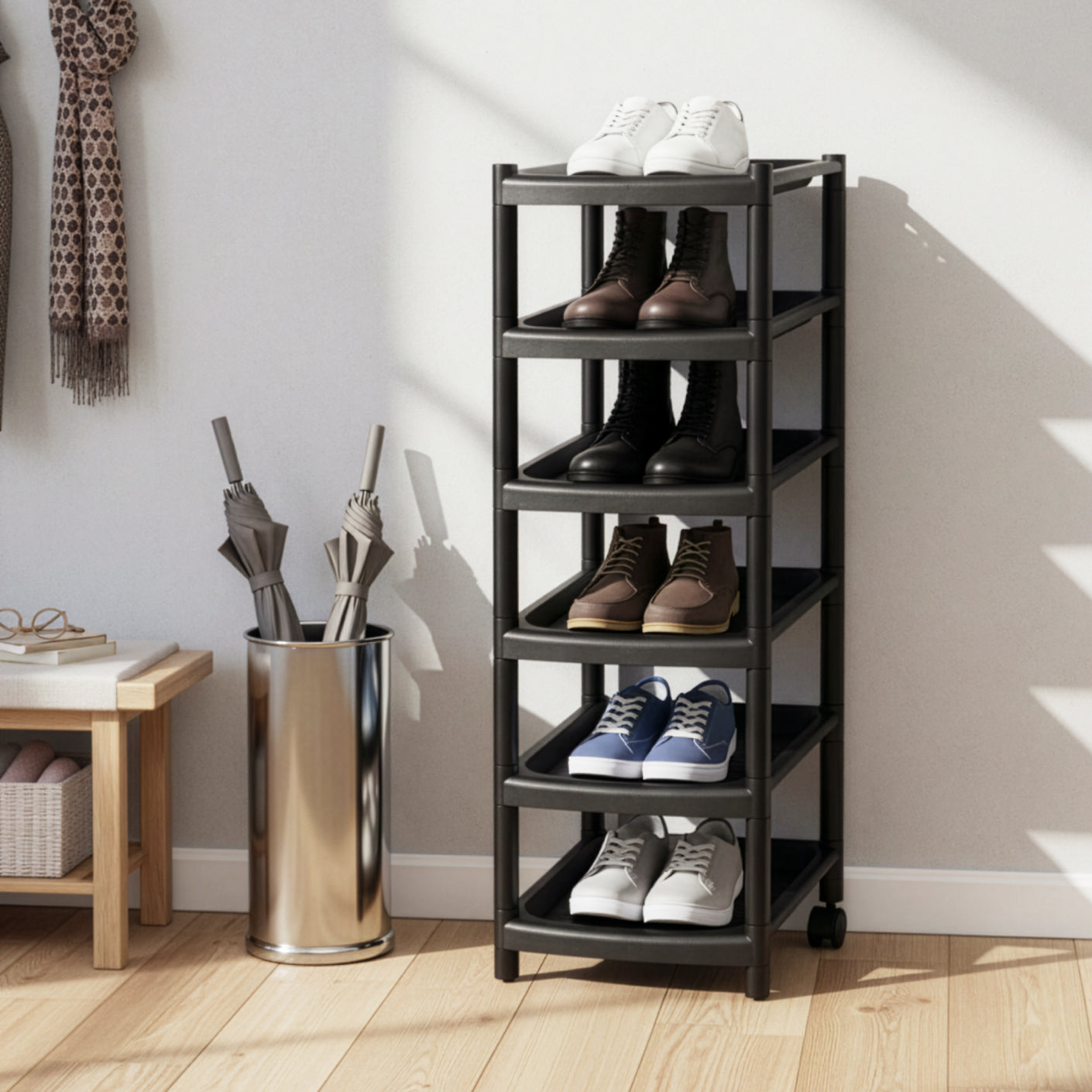 6 TIER SINGLE SHOE RACK W/2 WHLS (831-6)