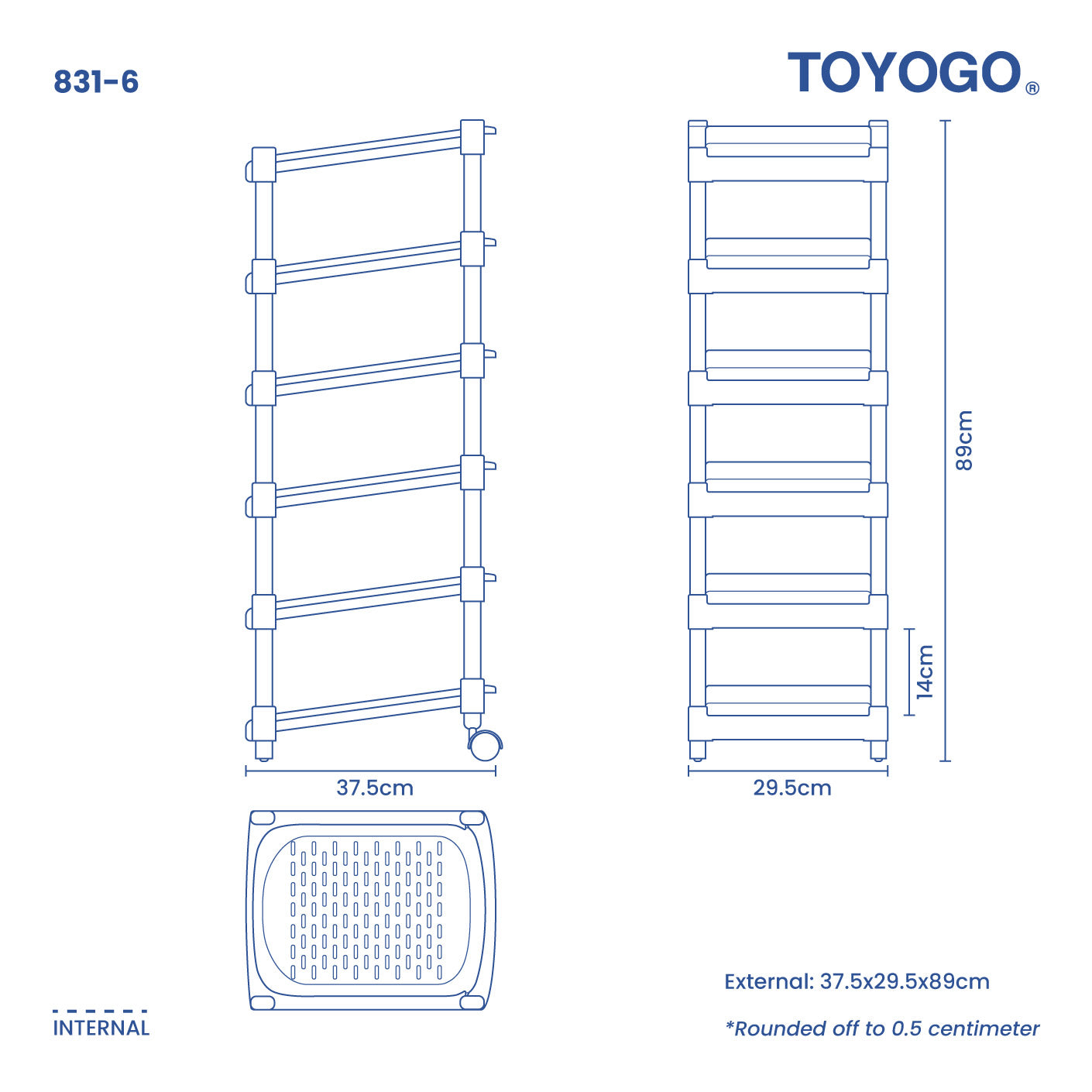6 TIER SINGLE SHOE RACK W/2 WHLS (831-6)