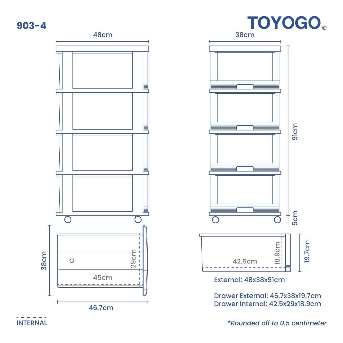 4 TIER MENTON DRAWER W/WHLS (903-4)