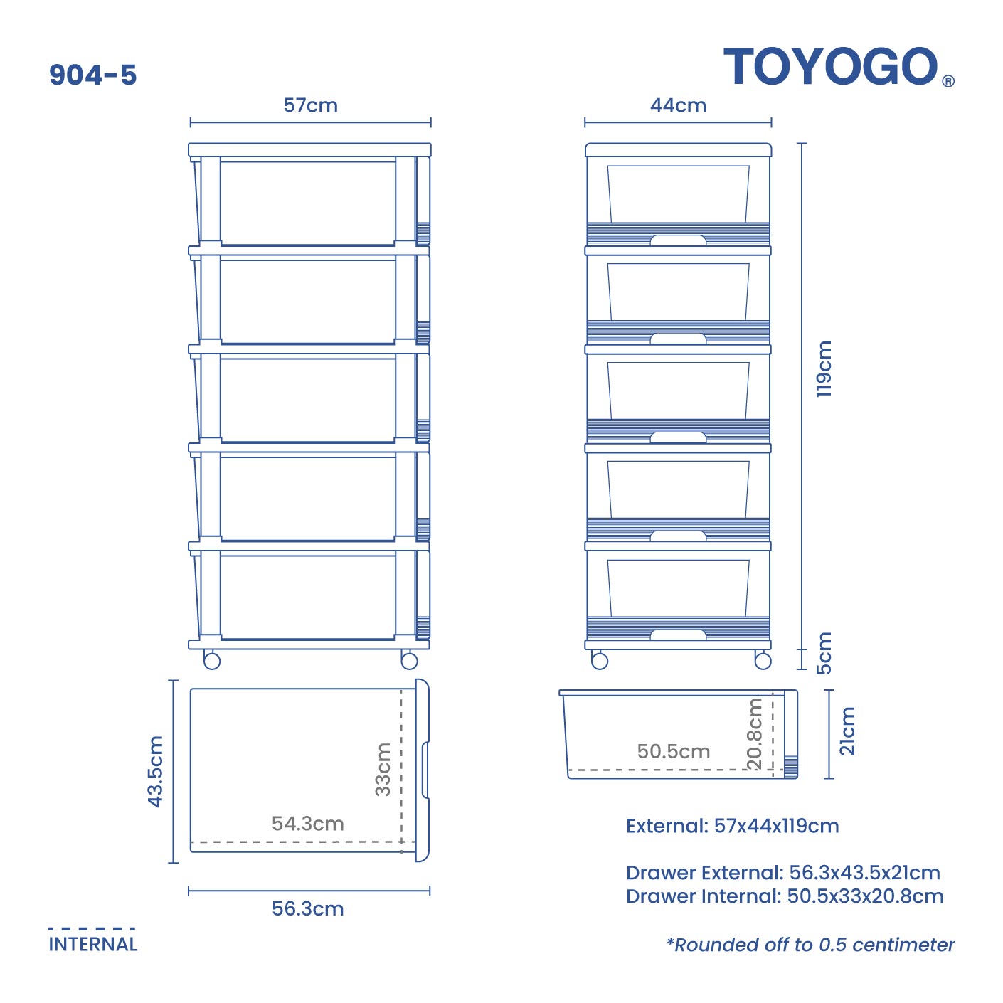 5 TIER CABINET W/WHL (904-5)