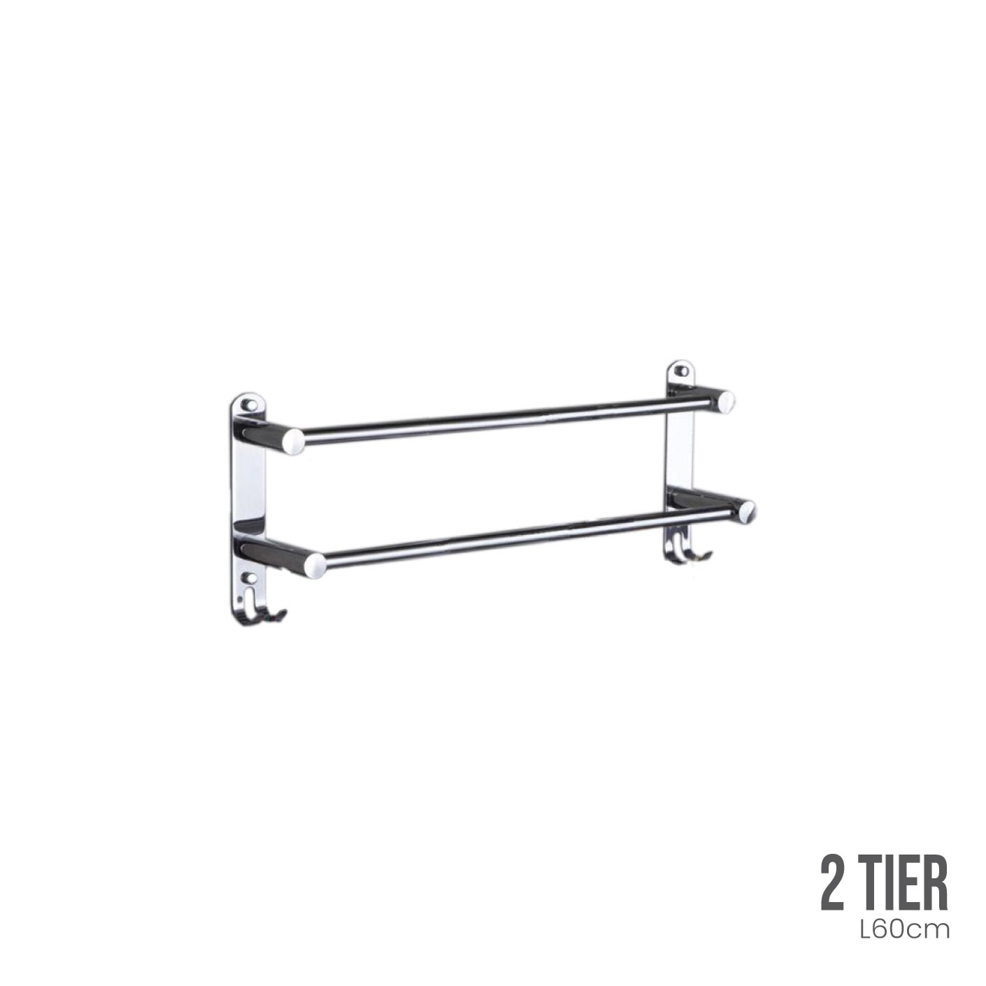 BATH TOWEL RACK 60CM 2 BAR PUNCH FREE (HFH2372)