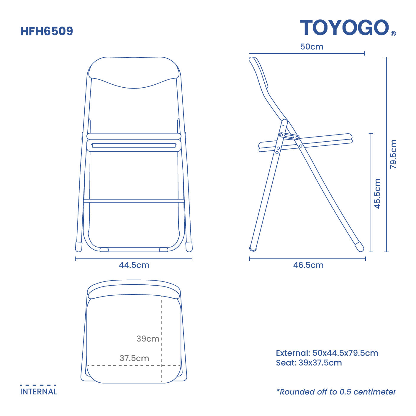 FOLDABLE CHAIR METAL BLUE (HFH6509-BLU)