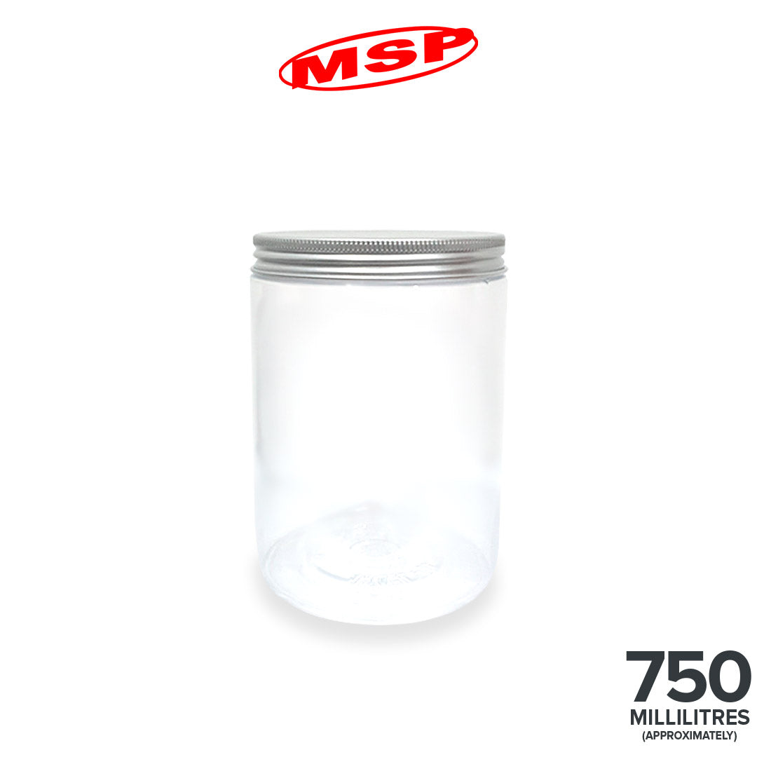 PET CONTAINER W/SILVER COL LID (18-750ML) (72PC/PKT) (MS750S-72)
