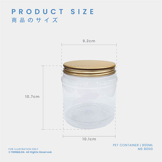 PET CONTAINER W/ COL GOLD LID(14-800ML)(50PC/PKT) (MS800G-50)